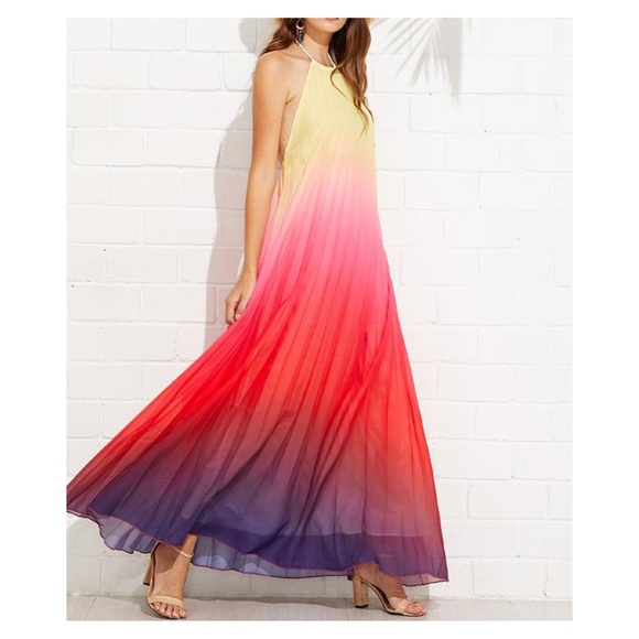 MBM Unlimited Dresses & Skirts - Multicolor Ombre Backless Pleated Halter Maxi Dress